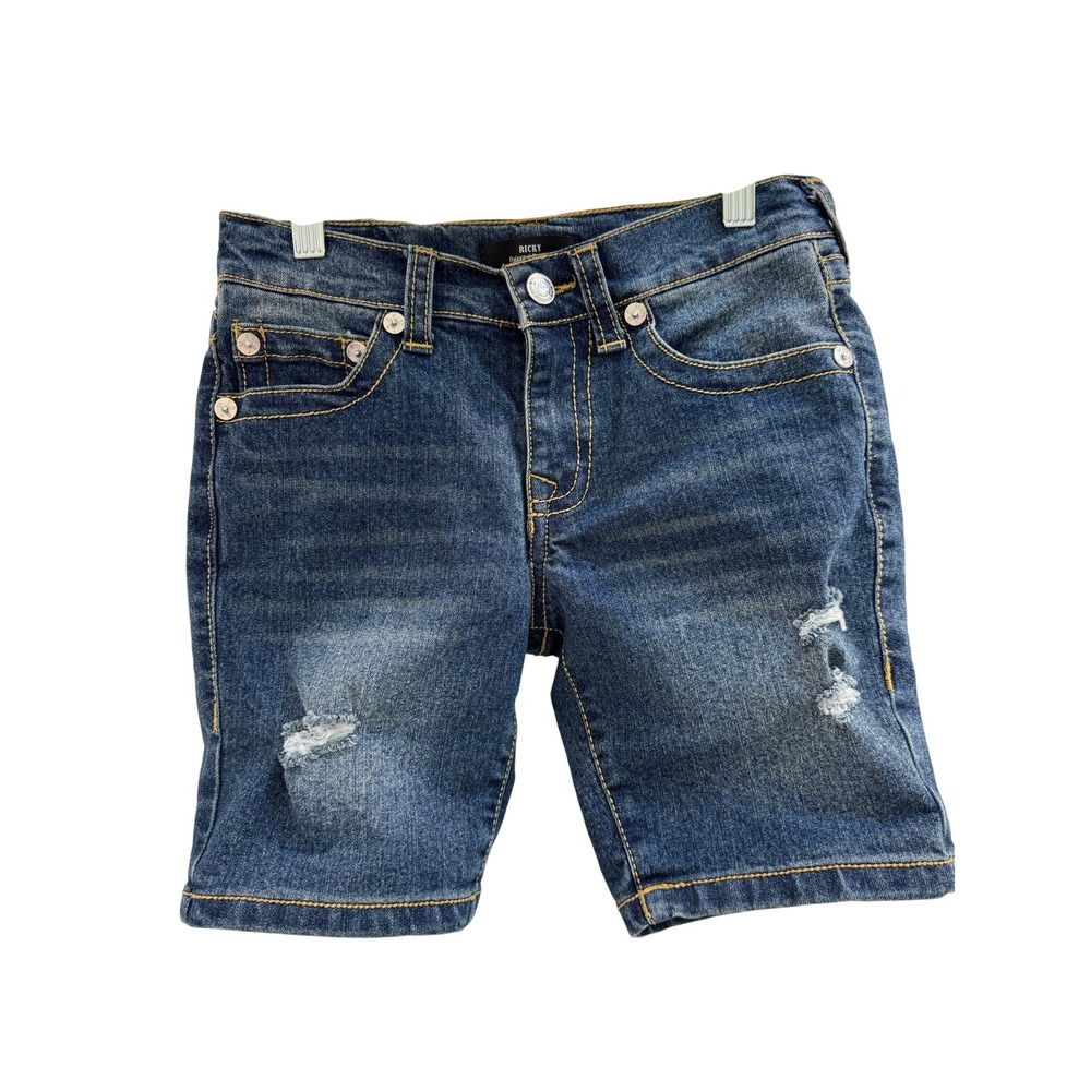 True Religion Ricky Denim Shorts Kids Size 8 Blue Relaxed Straight Distressed